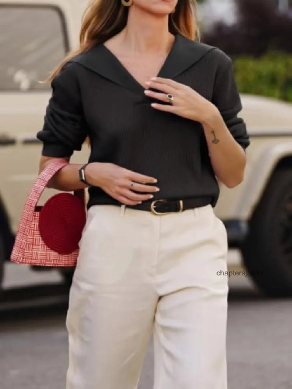 Ribbed Knit Lapel V-Neck Long Sleeve Pullover Sweater Business Casual
